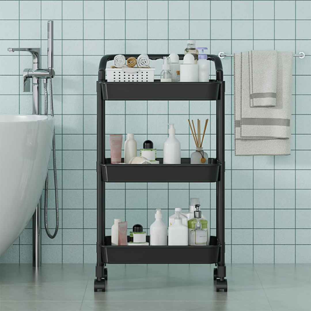 3-Tier Mobile Storage Cart Hard Plastic & Steel With Wheels
