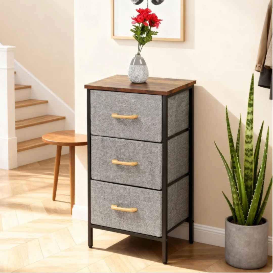 2/3 Layer Drawer Fabric Storage Organizer With Wooden Top & Metal Frame