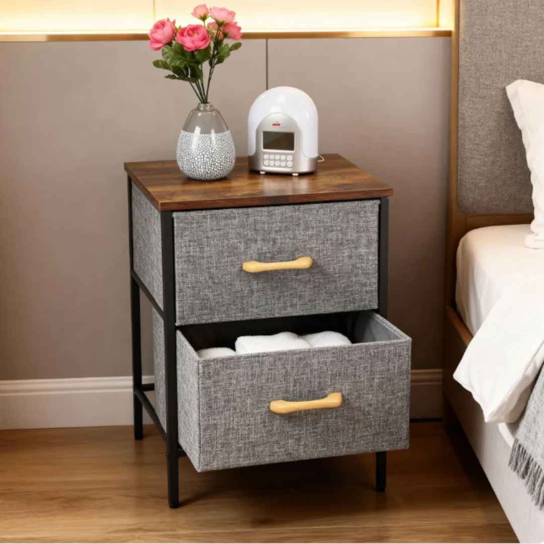 2/3 Layer Drawer Fabric Storage Organizer With Wooden Top & Metal Frame