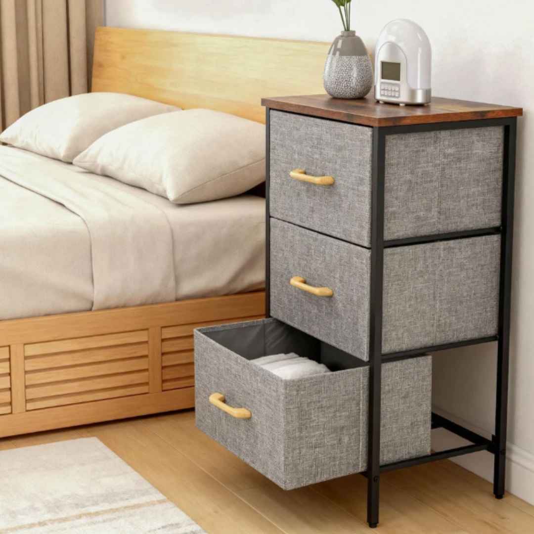 2/3 Layer Drawer Fabric Storage Organizer With Wooden Top & Metal Frame