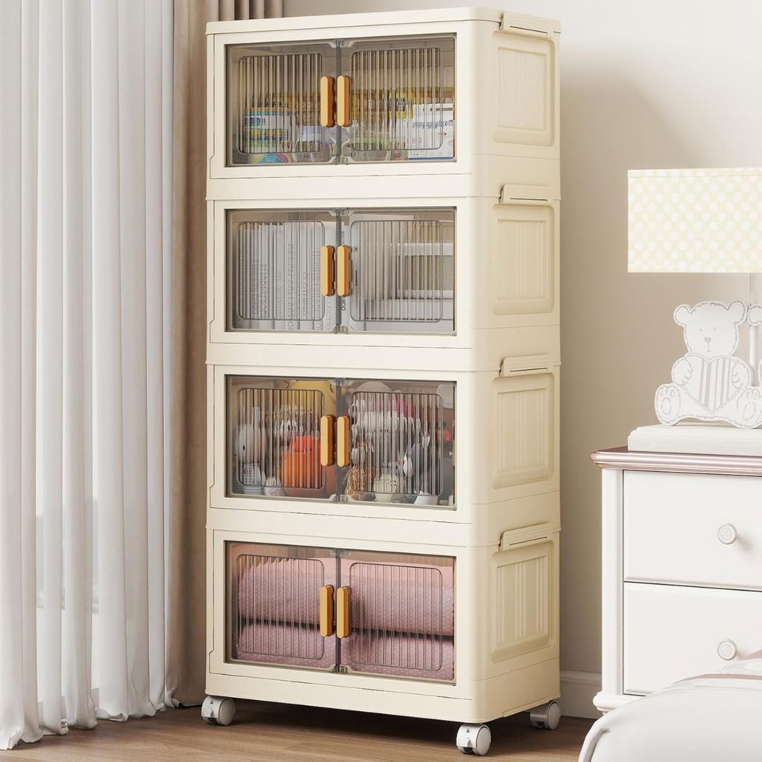 4 Tier Stackable Plastic Storage Bins With Lids & Wheels