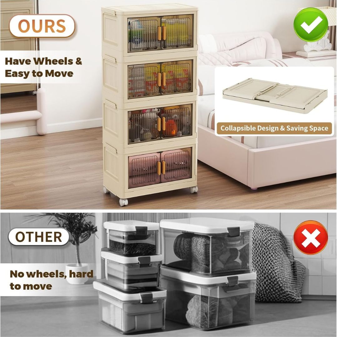 4 Tier Stackable Plastic Storage Bins With Lids & Wheels