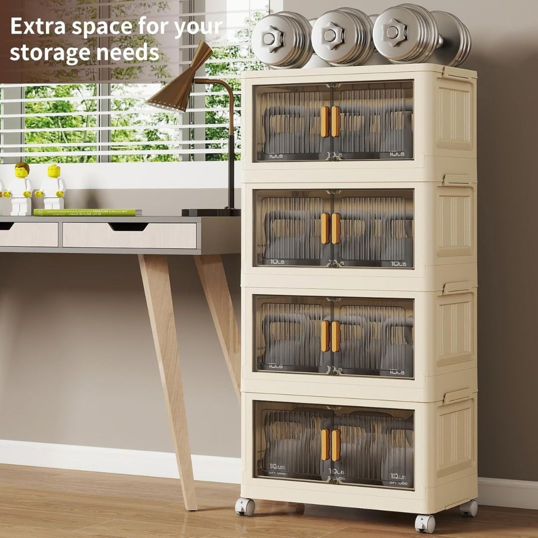 4 Tier Stackable Plastic Storage Bins With Lids & Wheels