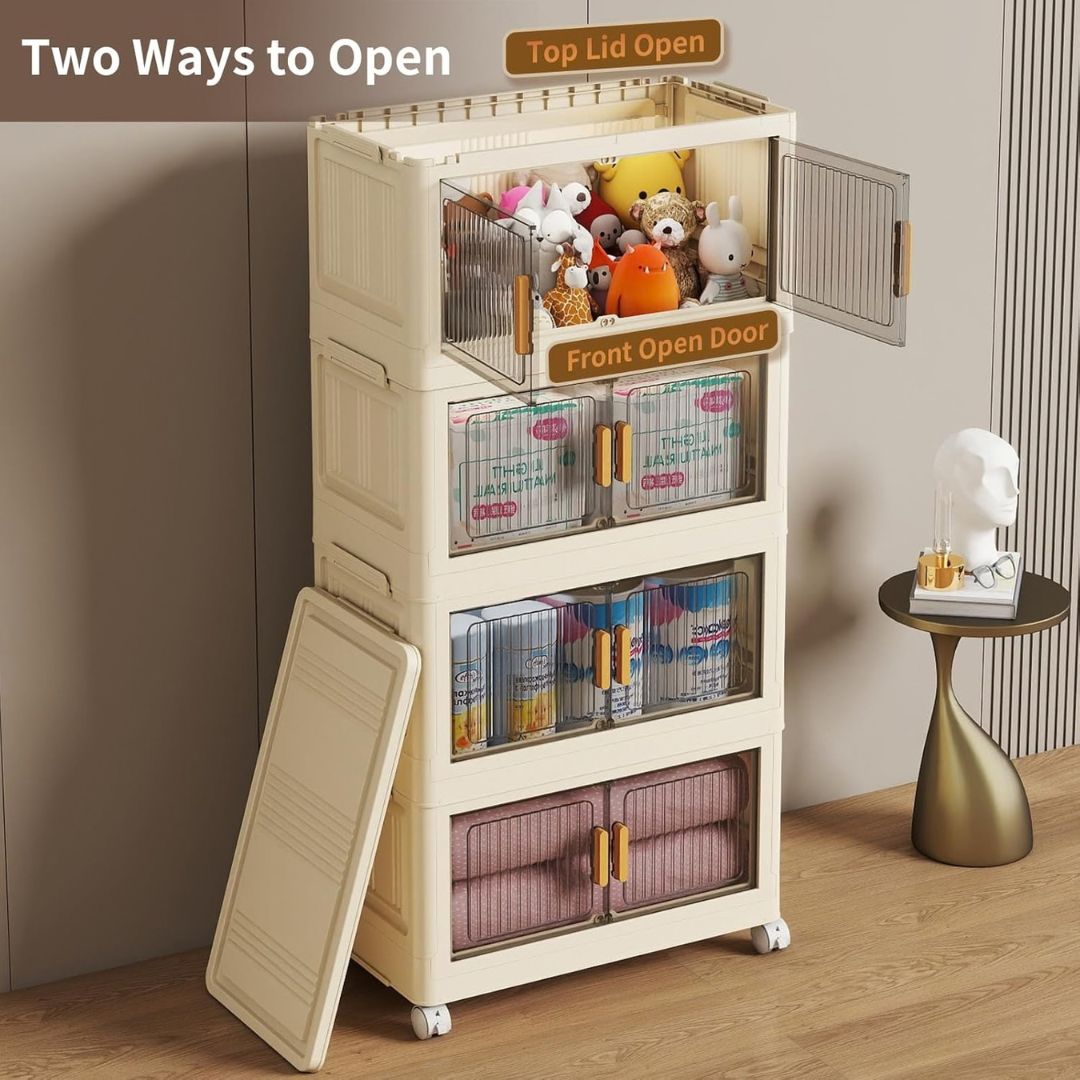 4 Tier Stackable Plastic Storage Bins With Lids & Wheels