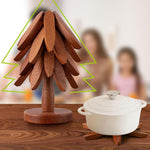 Tree-Shaped Walnut Wooden Trivets (4 Pcs) For Hot Dishes