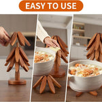 Tree-Shaped Walnut Wooden Trivets (4 Pcs) For Hot Dishes