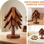 Tree-Shaped Walnut Wooden Trivets (4 Pcs) For Hot Dishes