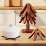 Tree-Shaped Walnut Wooden Trivets (4 Pcs) For Hot Dishes