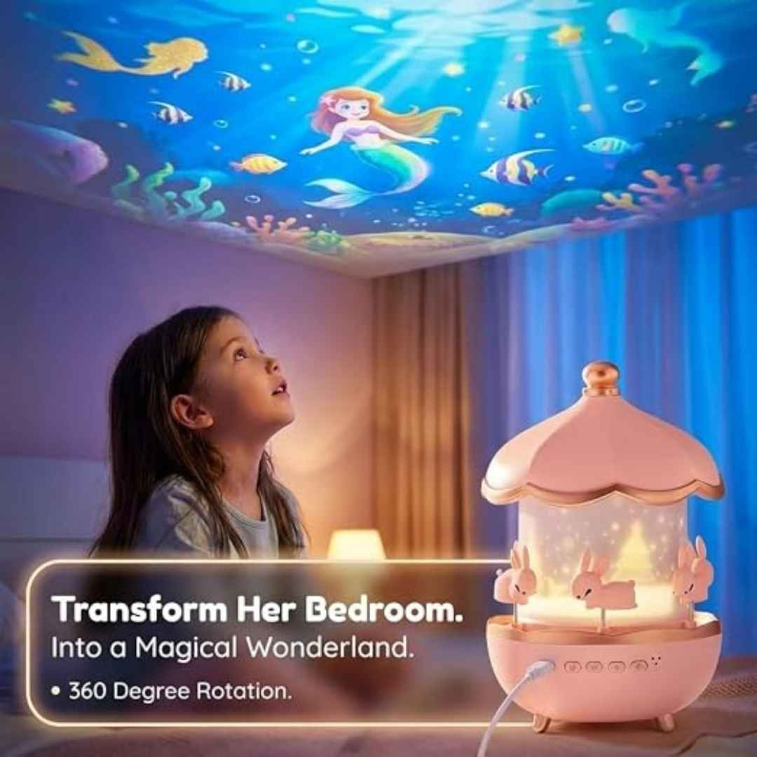 Kids 360° Rotating LED Rechargeable Night Projector Lamp With 6 Films & 5 Colors
