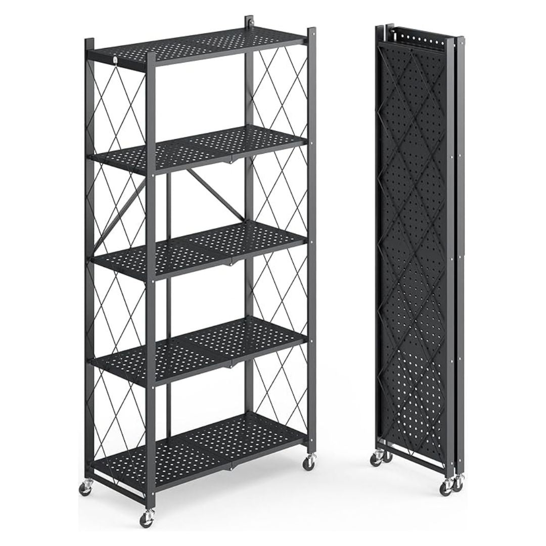 Metal Collapsible Shelving Unit Display With Wheels - Heavy Duty Organizer Rack