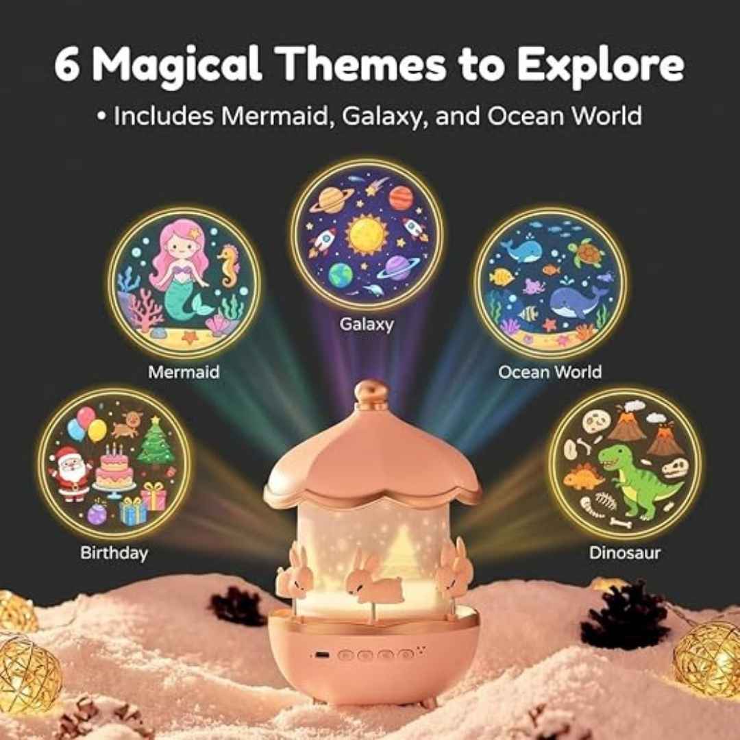 Kids 360° Rotating LED Rechargeable Night Projector Lamp With 6 Films & 5 Colors