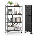 4 Tier Metal Foldable Shelving Unit Display With Wheels - Heavy Duty Organizer Rack
