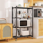 4 Tier Metal Foldable Shelving Unit Display With Wheels - Heavy Duty Organizer Rack