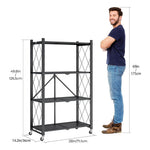 4 Tier Metal Foldable Shelving Unit Display With Wheels - Heavy Duty Organizer Rack
