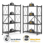 4 Tier Metal Foldable Shelving Unit Display With Wheels - Heavy Duty Organizer Rack