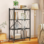 4 Tier Metal Foldable Shelving Unit Display With Wheels - Heavy Duty Organizer Rack