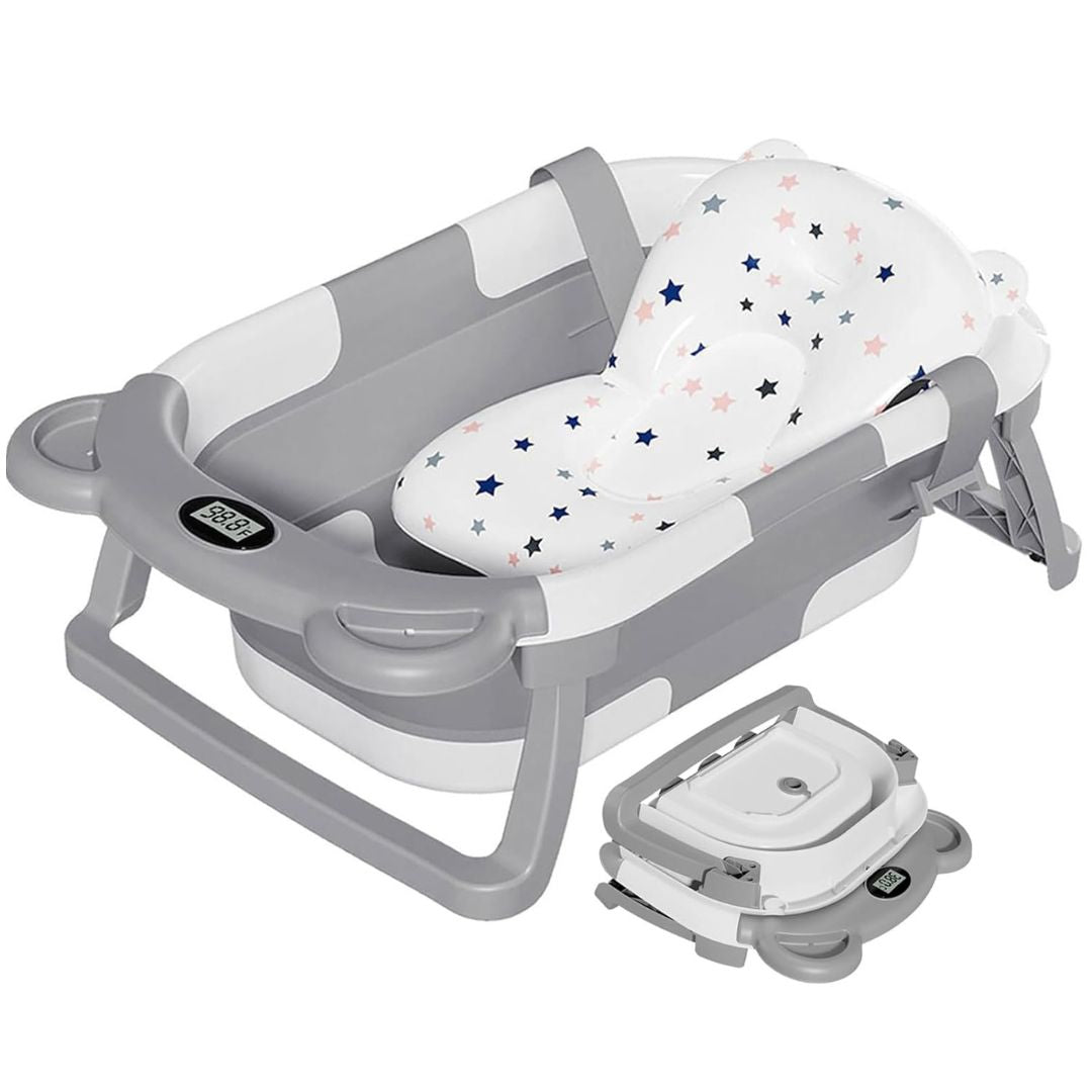 Collapsible Baby Bathtub For Newborn With Thermometer & 1 Soft Floating Cushion
