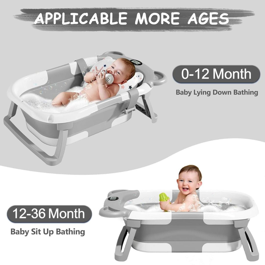 Collapsible Baby Bathtub For Newborn With Thermometer & 1 Soft Floating Cushion