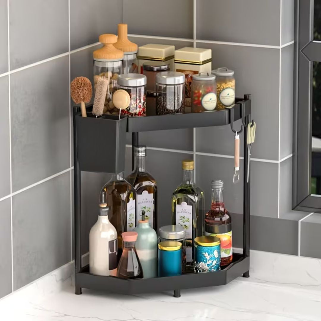 Versatile Double-Layer Triangle Shelf Corner Design Storage Organizer