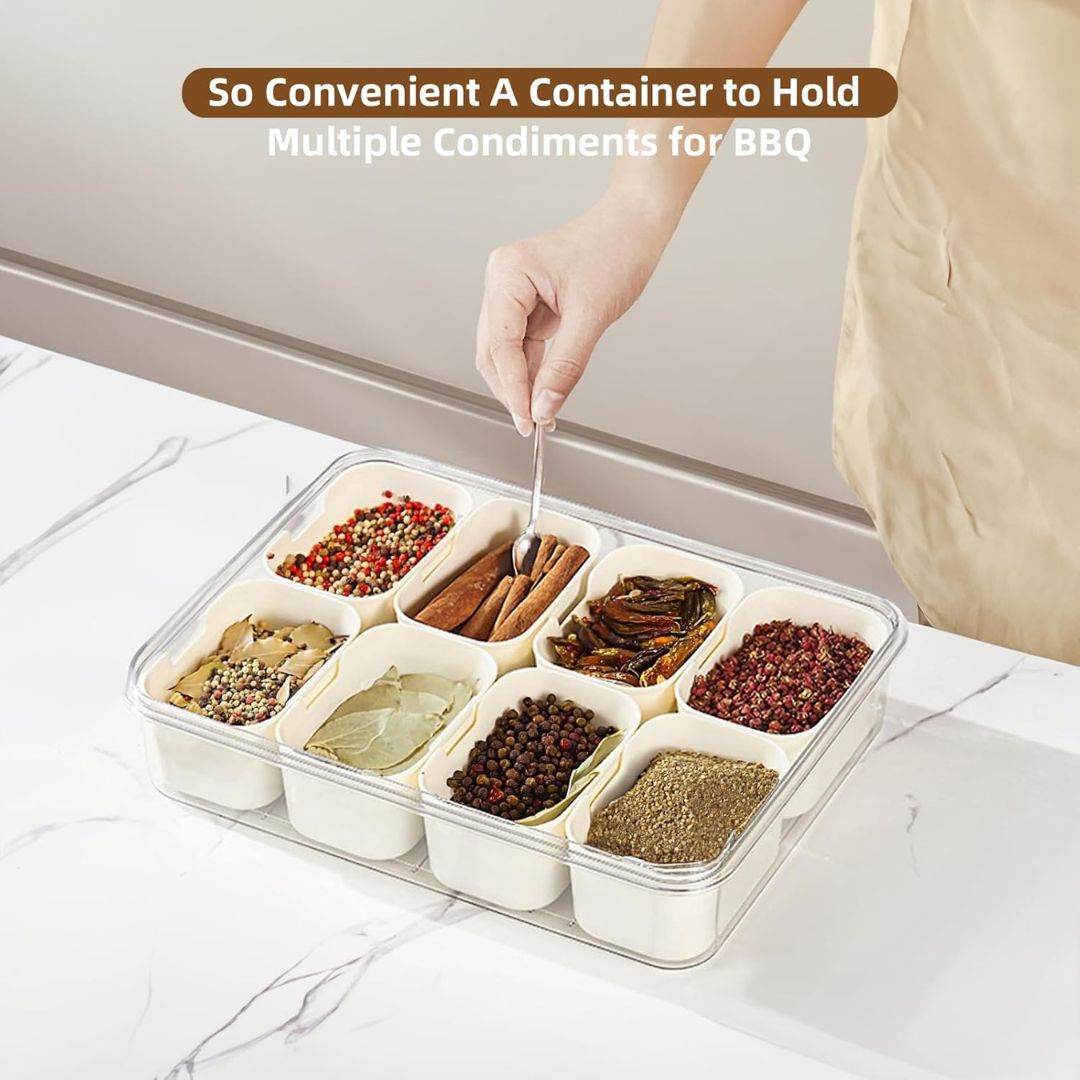 8 Compartment Divided Plastic Portable Snack Box With Lid & Handle