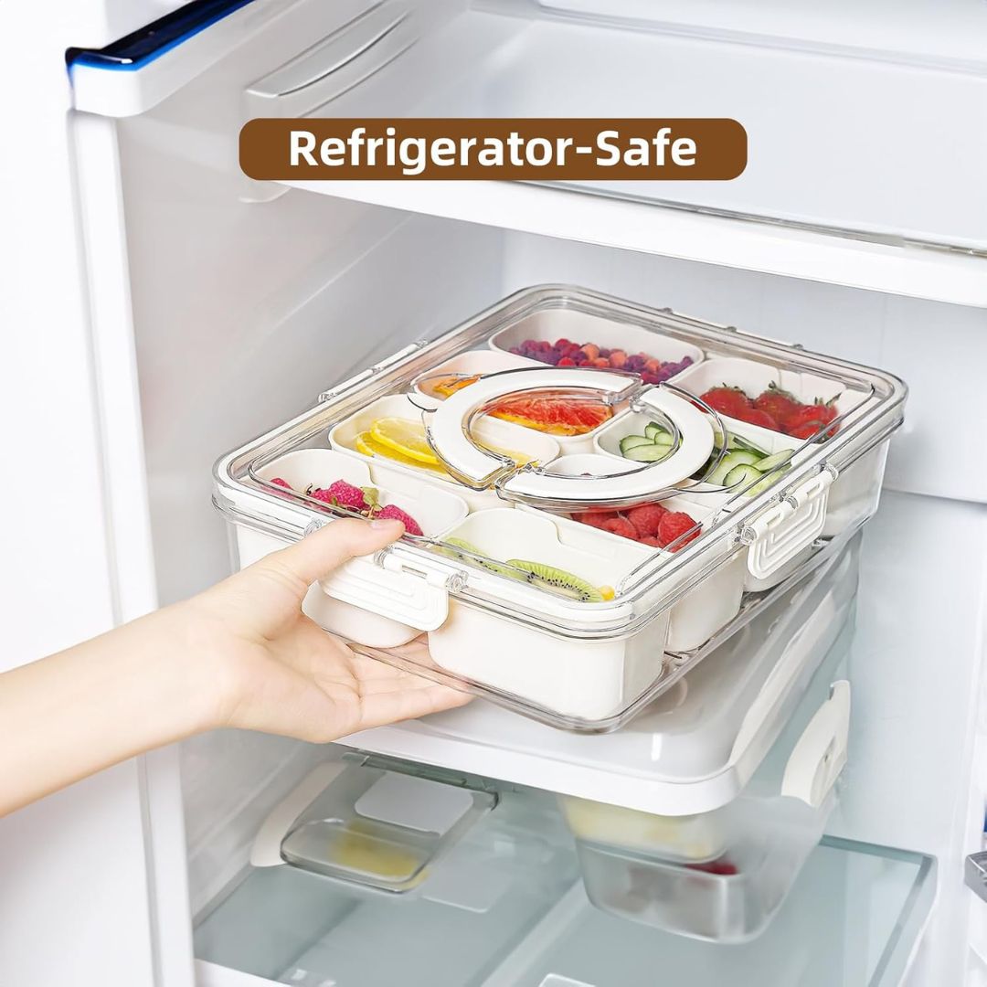8 Compartment Divided Plastic Portable Snack Box With Lid & Handle