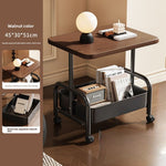 2-Tier Coffee Side Table Metal Frame With Wheels & Walnut Wood Top