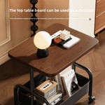 2-Tier Coffee Side Table Metal Frame With Wheels & Walnut Wood Top