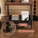 2-Tier Coffee Side Table Metal Frame With Wheels & Walnut Wood Top