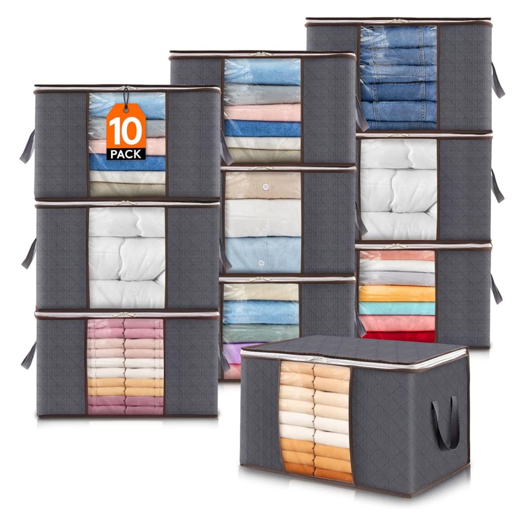 5/10/15 Pack 100L Large Wide Capacity Foldable Fabric Storage Organizers With Reinforced Handle & Sturdy Zippers