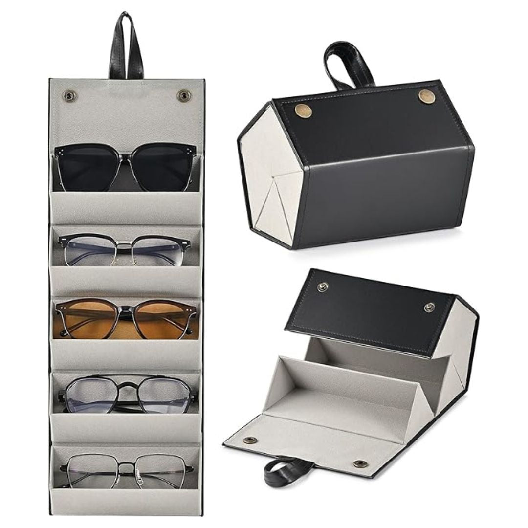5-Slot Glasses Foldable Case Organizer For Travel & Daily Use