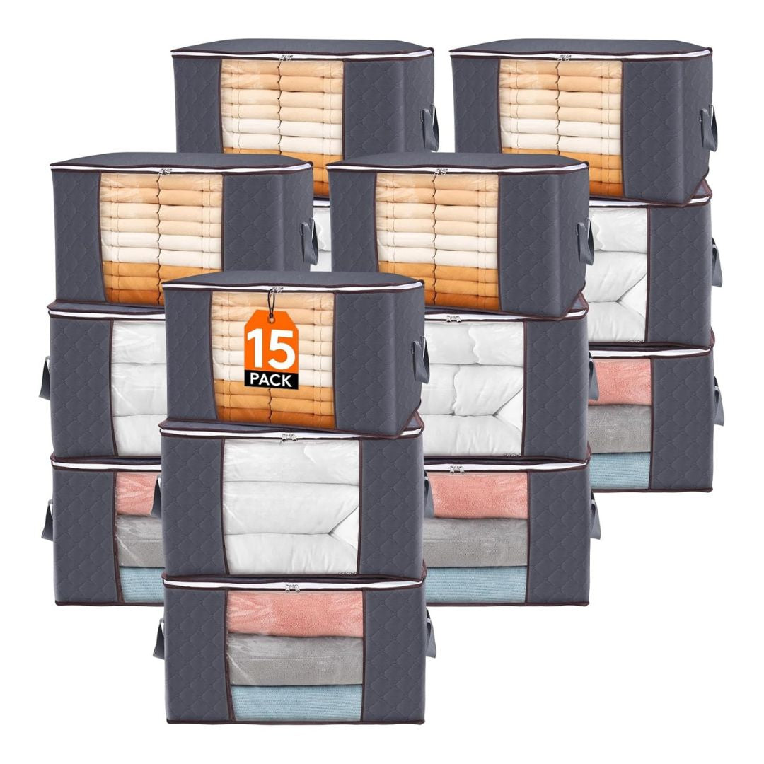 5/10/15 Pack 100L Large Wide Capacity Foldable Fabric Storage Organizers With Reinforced Handle & Sturdy Zippers