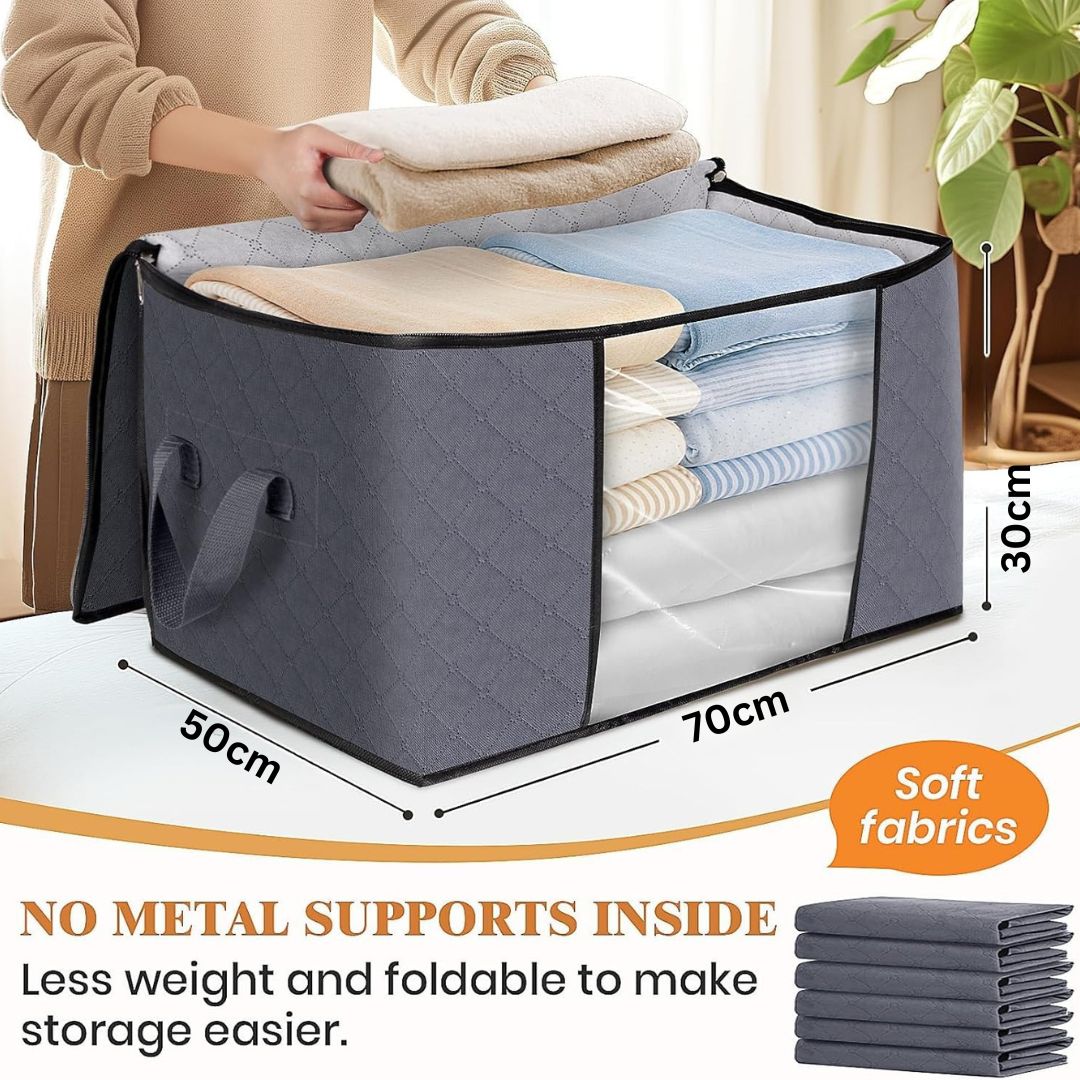 5/10/15 Pack 100L Large Wide Capacity Foldable Fabric Storage Organizers With Reinforced Handle & Sturdy Zippers