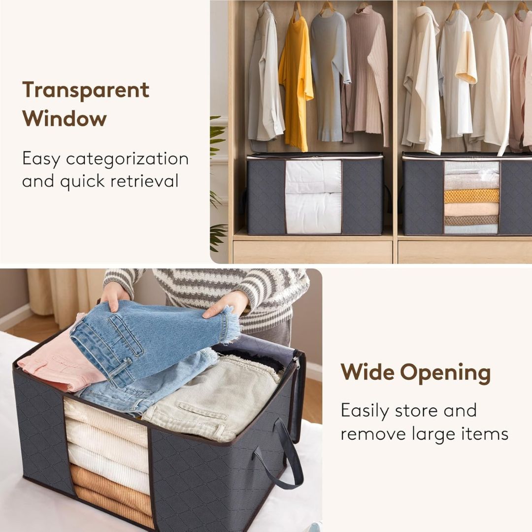 5/10/15 Pack 100L Large Wide Capacity Foldable Fabric Storage Organizers With Reinforced Handle & Sturdy Zippers