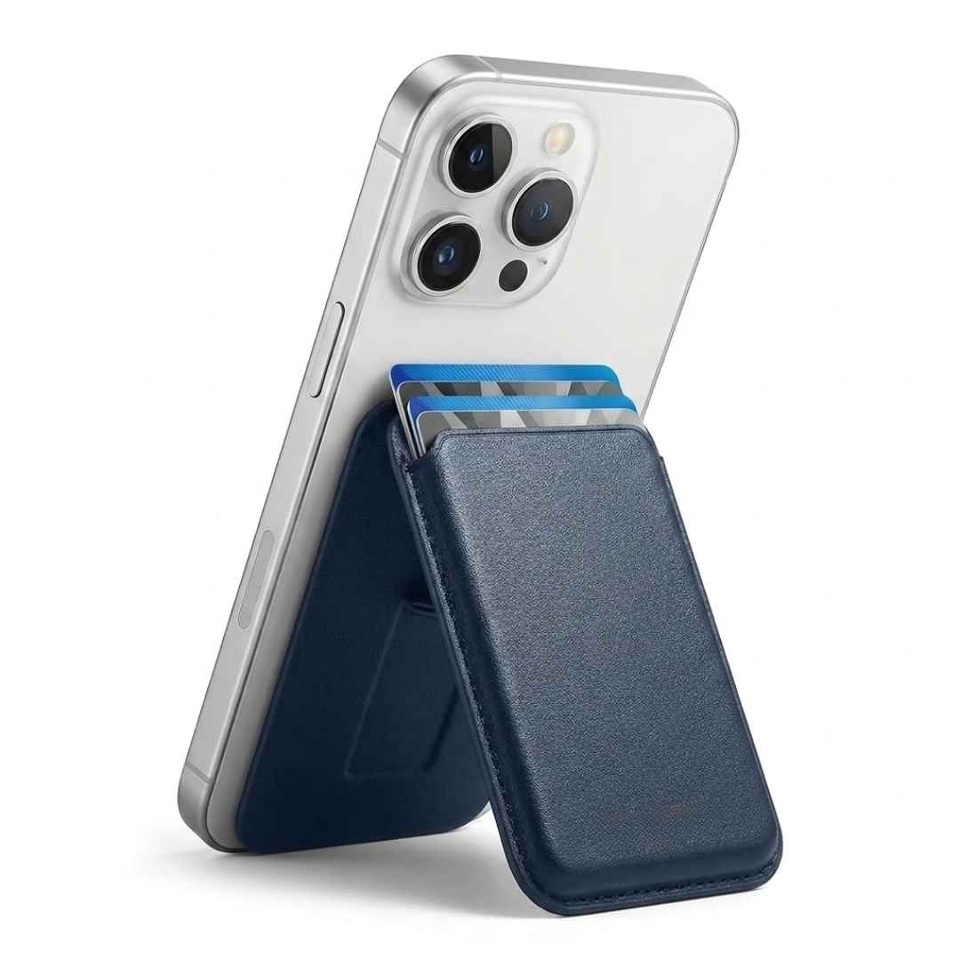 Mag-Safe Strong Magnetic RFID Leather Card Holder For All Phones With Stand