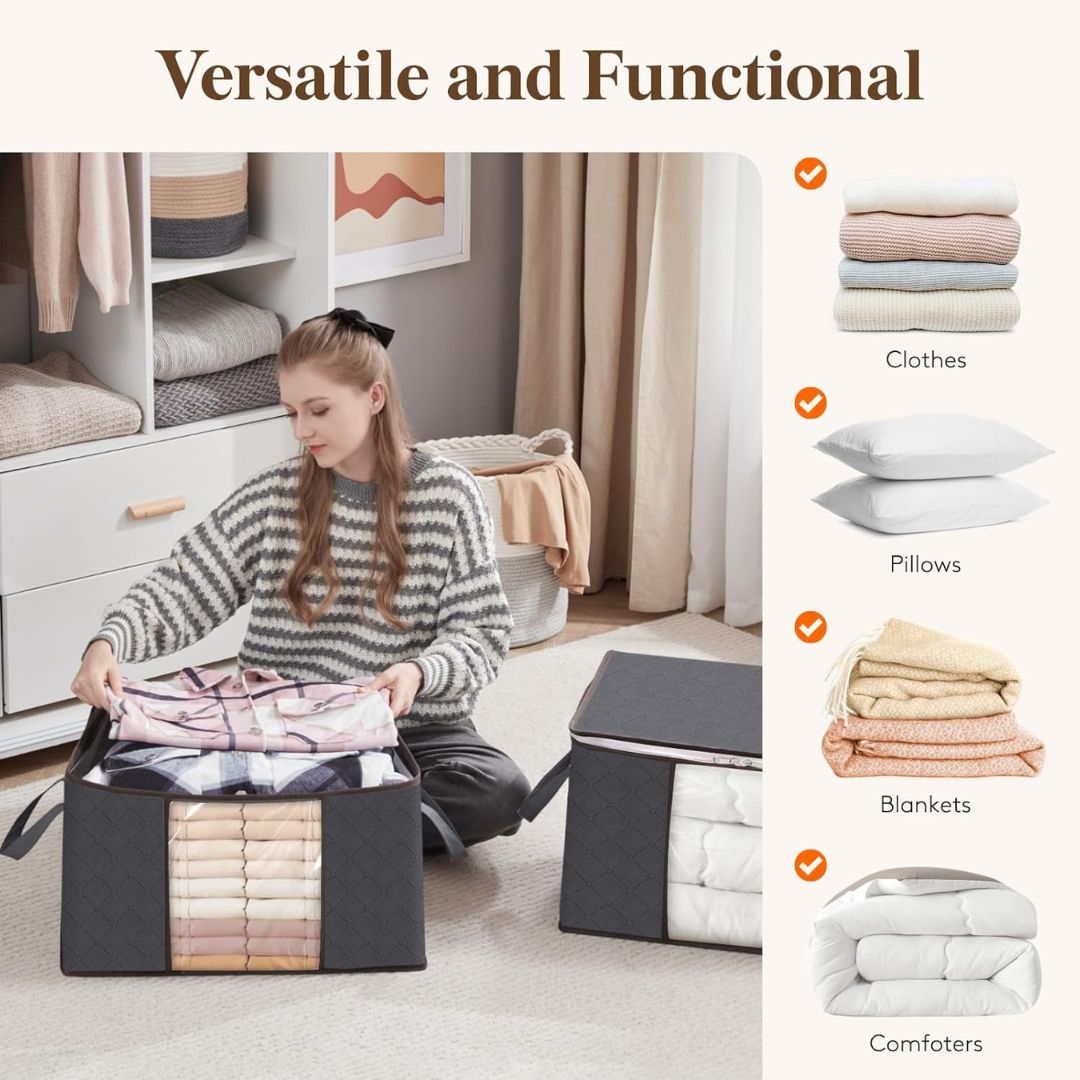 5/10/15 Pack 100L Large Wide Capacity Foldable Fabric Storage Organizers With Reinforced Handle & Sturdy Zippers