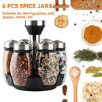 6PC Spinning Glass Spice Jars 360° Rotating Spice Rack Organizer With Jars