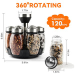 6PC Spinning Glass Spice Jars 360° Rotating Spice Rack Organizer With Jars