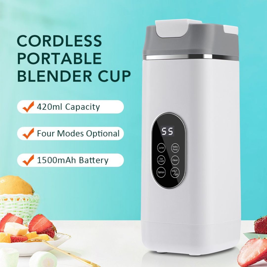 USB Rechargeable 420ml Portable Blender for Shakes & Smoothies With 12 Blades Digital LED Display And Handle Lid