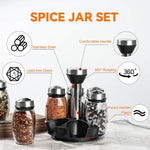 6PC Spinning Glass Spice Jars 360° Rotating Spice Rack Organizer With Jars