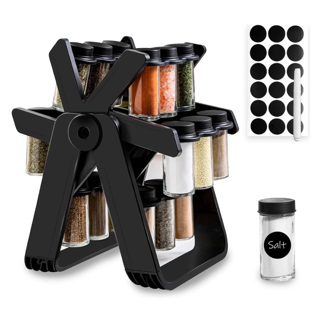 360 Rotating Spice Rack Organizer With 18 Jars + Labels & Pens