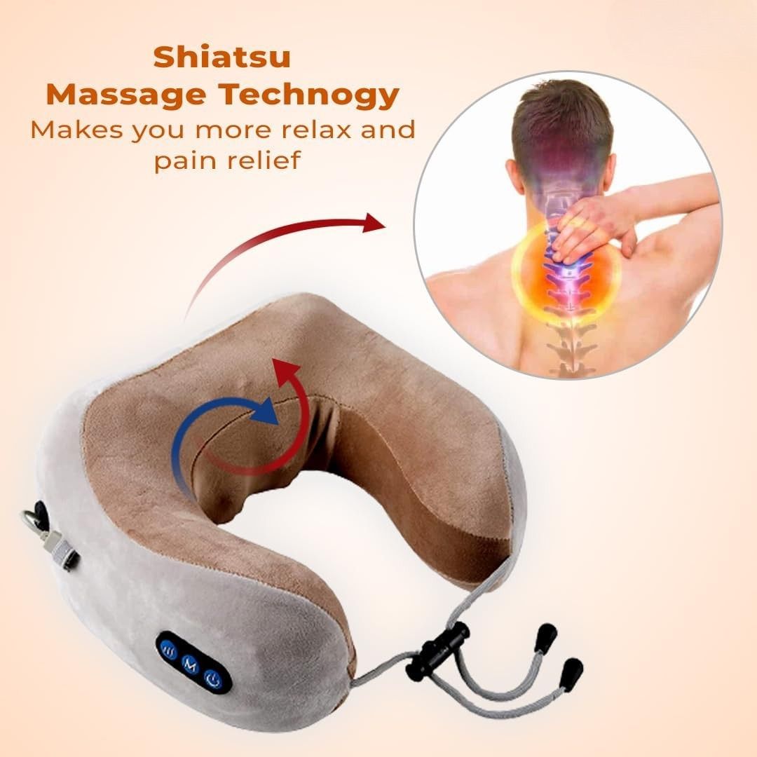 Rechargeable U-Shaped Travel Neck Massage Memory Foam Pillow