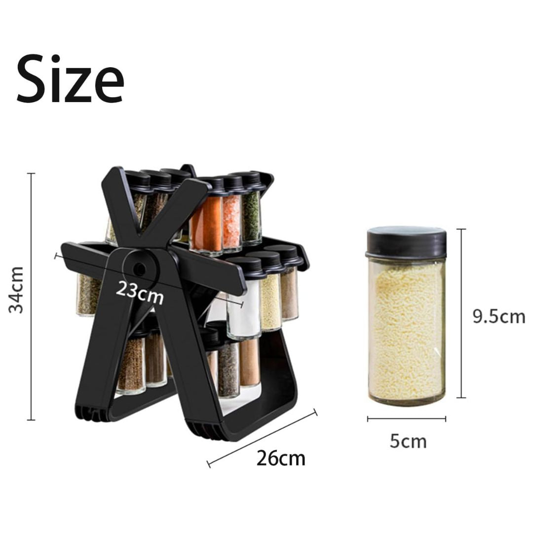 360 Rotating Spice Rack Organizer With 18 Jars + Labels & Pens