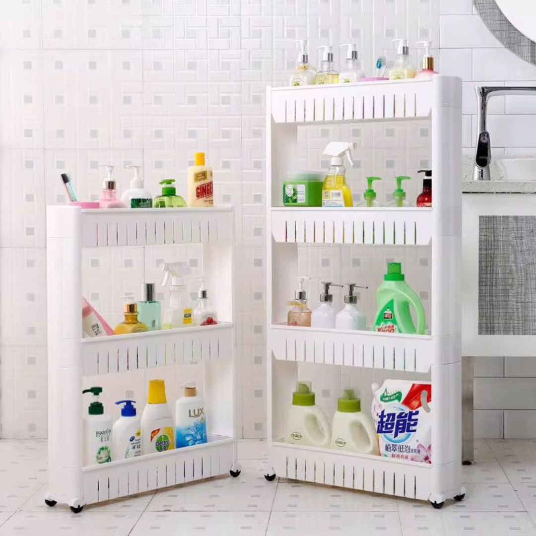 3/4 Layer Slim Slide Out Trolley Rack Holder Storage Shelf Organizer With Wheels