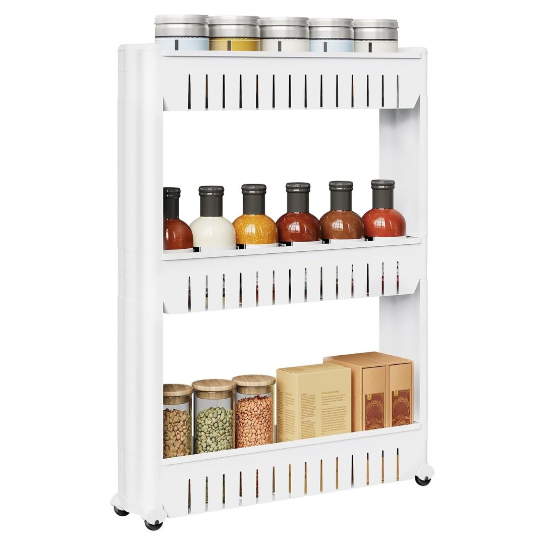 3/4 Layer Slim Slide Out Trolley Rack Holder Storage Shelf Organizer With Wheels