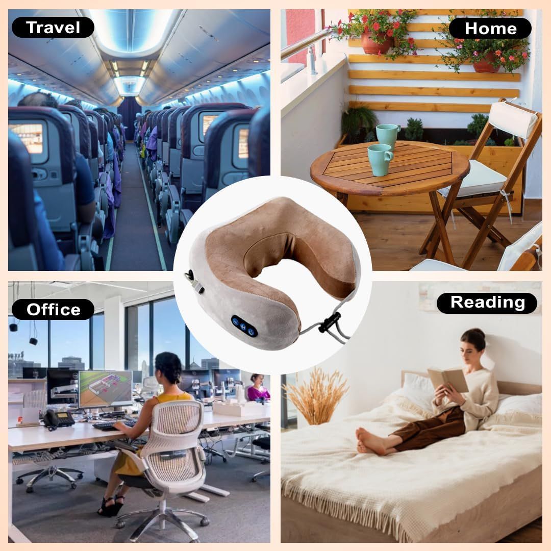 Rechargeable U-Shaped Travel Neck Massage Memory Foam Pillow