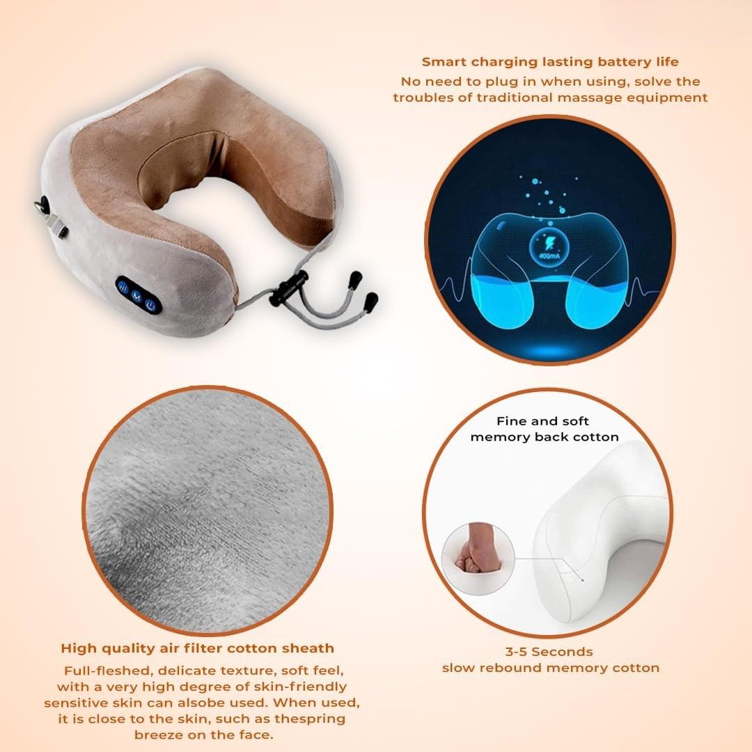 Rechargeable U-Shaped Travel Neck Massage Memory Foam Pillow