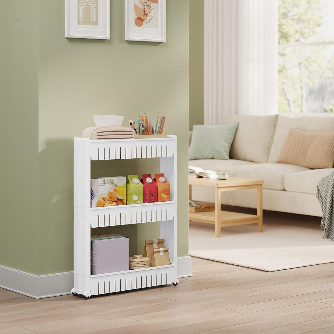 3/4 Layer Slim Slide Out Trolley Rack Holder Storage Shelf Organizer With Wheels