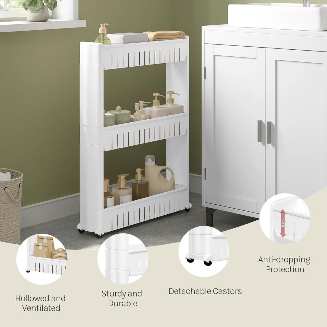 3/4 Layer Slim Slide Out Trolley Rack Holder Storage Shelf Organizer With Wheels