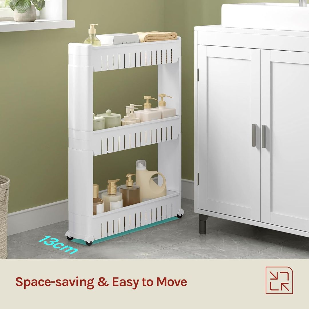 3/4 Layer Slim Slide Out Trolley Rack Holder Storage Shelf Organizer With Wheels