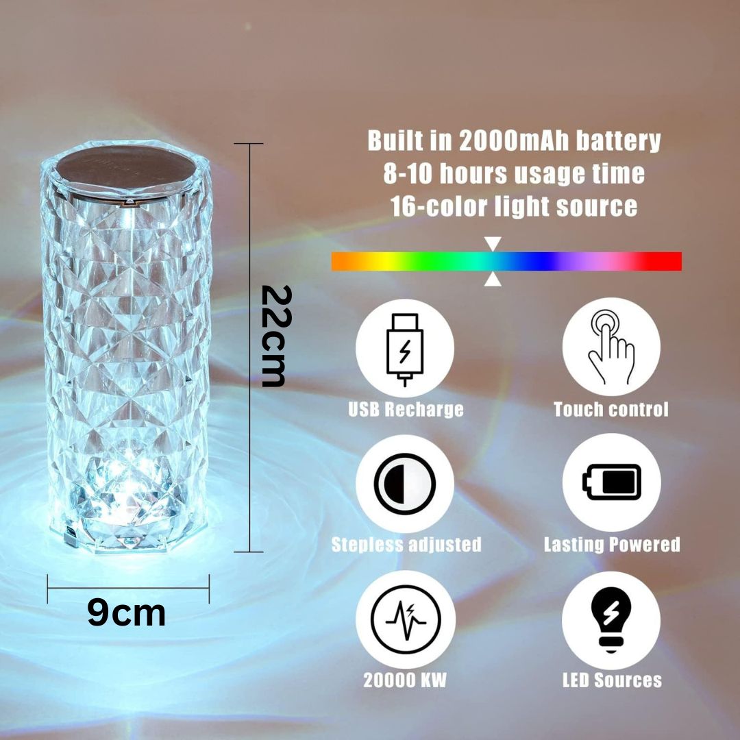 USB Rechargeable 16-Color RGB Acrylic Crystal Lamp With Remote